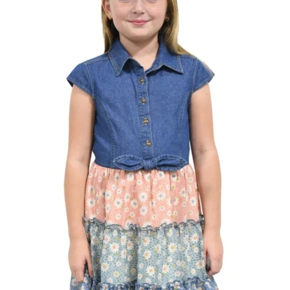 Zunie Denim and Floral Kids Dress - Picture 1 of 4